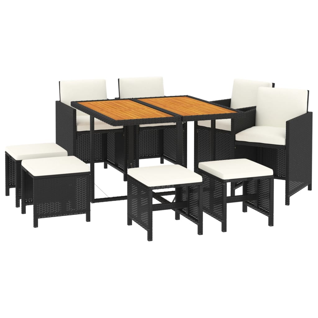 Mobilier à dîner de jardin et coussins 9pcs Résine tressée Noir