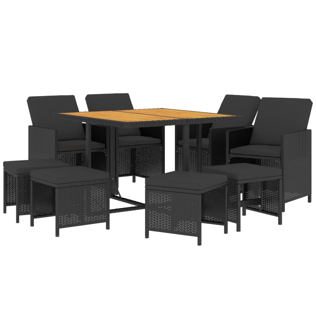 Mobilier à dîner de jardin et coussins 9pcs Résine tressée Noir