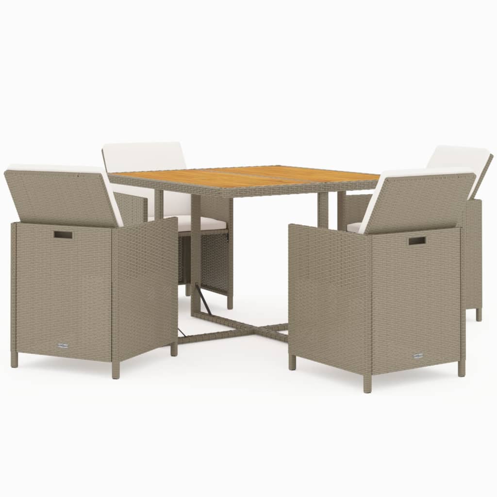 5 mobili da pranzo da giardino e cuscini in polyrattan beige