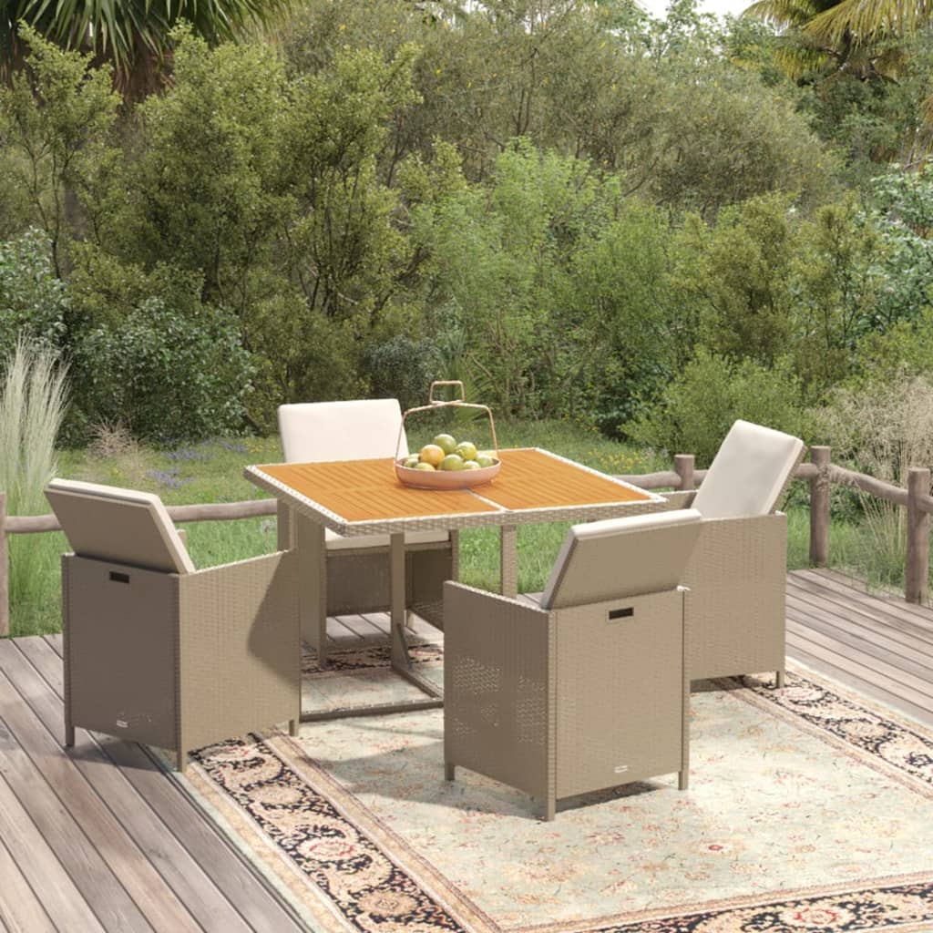 Meubles à dîner de jardin 5 pcs et coussins Poly rotin Beige