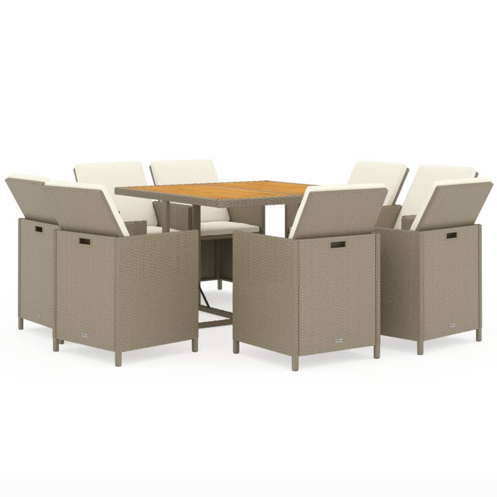 Mobili da pranzo e cuscini da giardino 9 pz. Polyrattan Beige