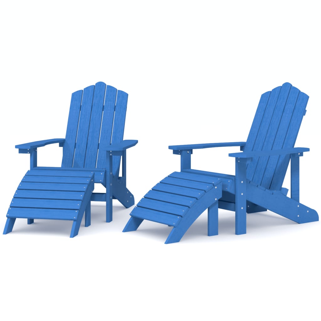 Adirondack 2 PCs Gartenstühle mit blauen PEHD -Fußstützen