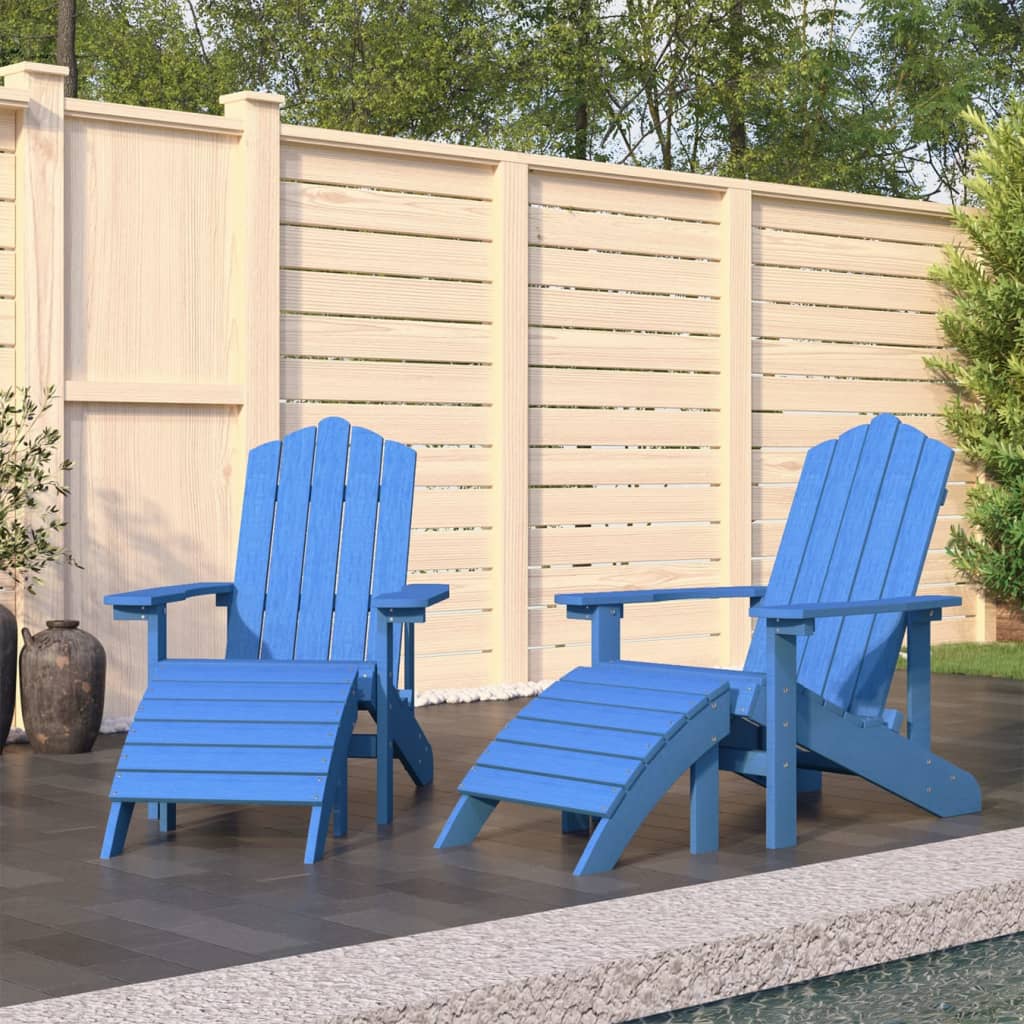 Adirondack 2 PCs Gartenstühle mit blauen PEHD -Fußstützen