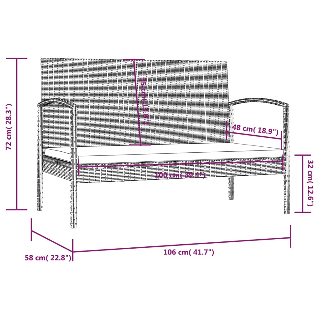 Salon de jardin 8 pcs avec coussins résine tressée gris