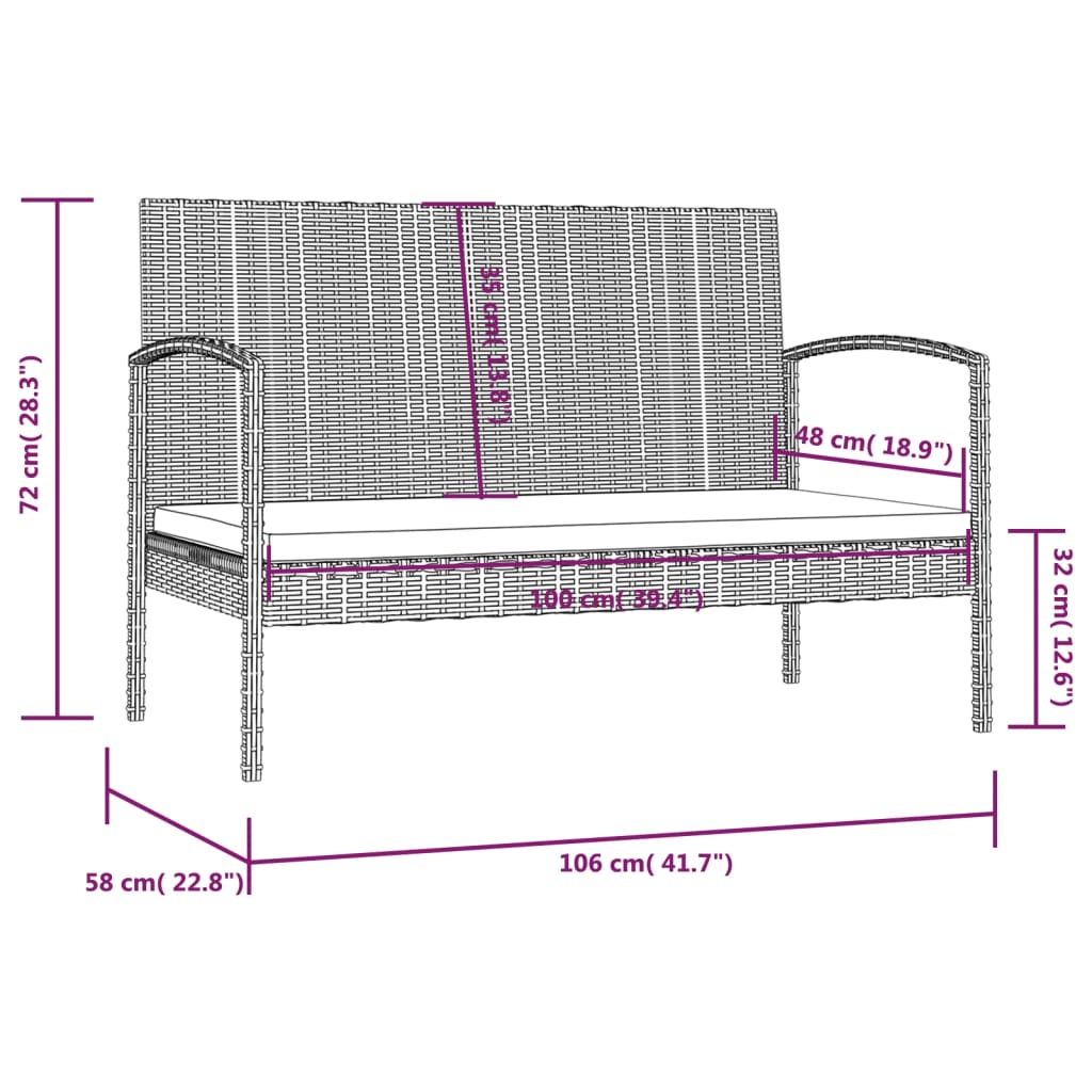 Salon de jardin 16 pcs avec coussins Résine tressée Gris