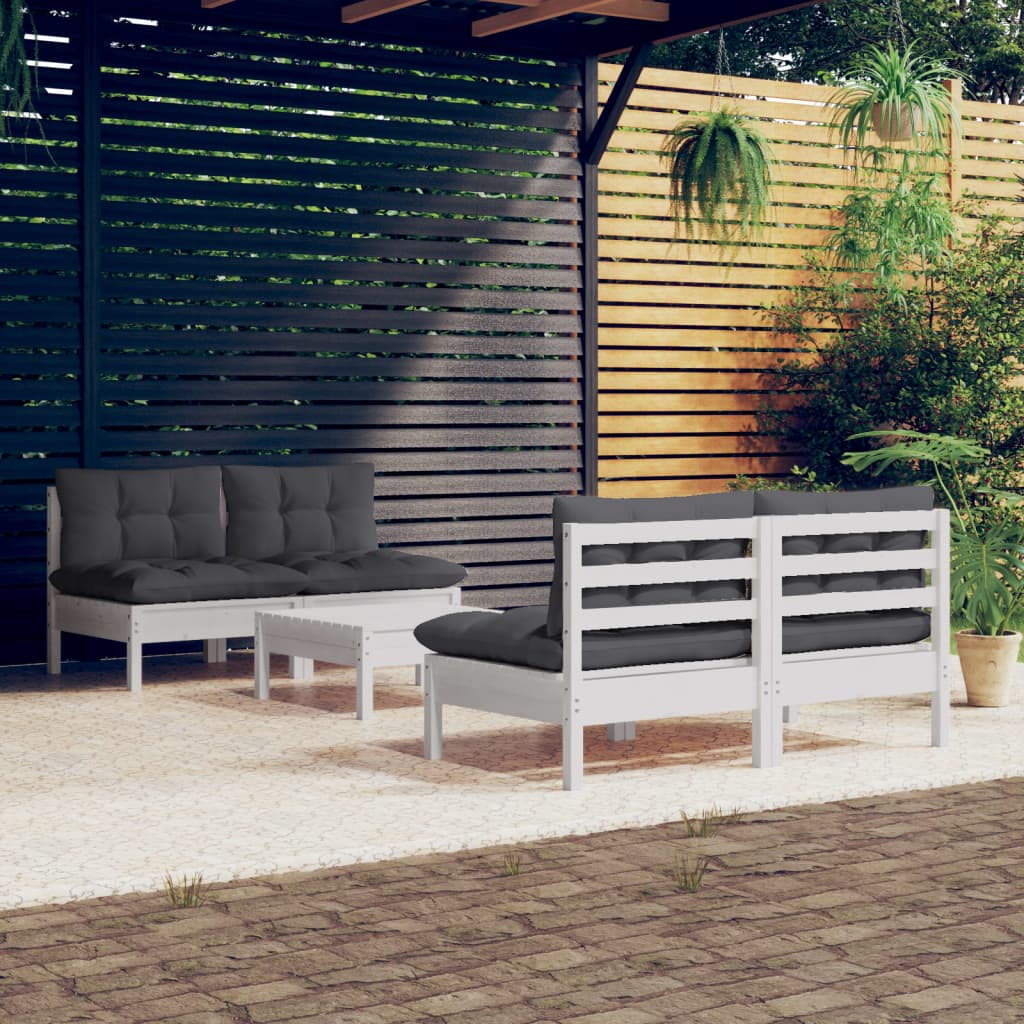 Salon de jardin 5 pcs avec coussins anthracite bois de pin