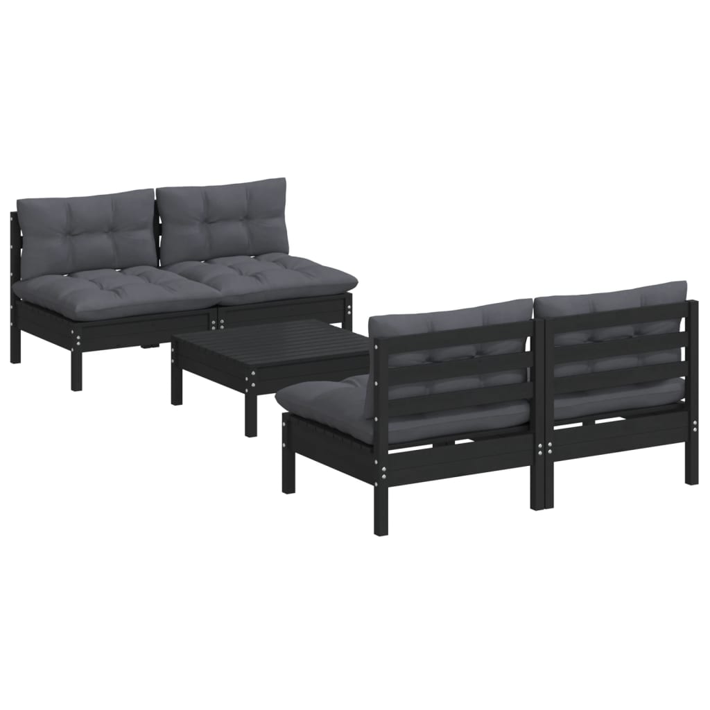 Salon de jardin 5 pcs avec coussins anthracite Bois de pin