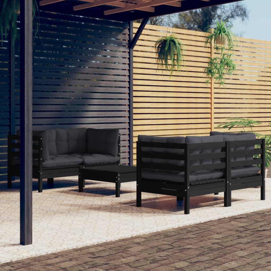 Salon de jardin 5 pcs avec coussins anthracite Bois de pin