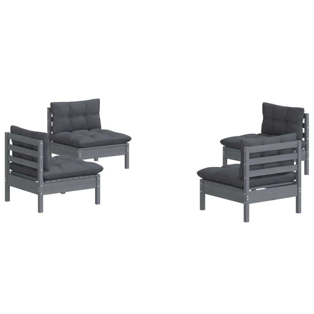 Salon de jardin 4 pcs avec coussins anthracite Bois de pin