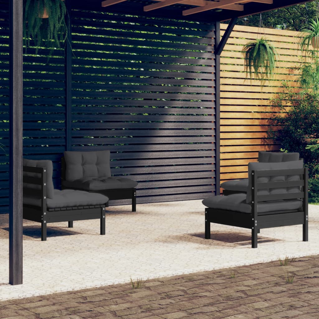 Salon de jardin 4 pcs avec coussins anthracite Bois de pin