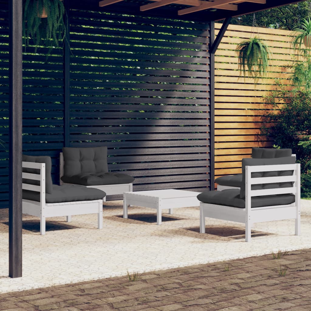 Salon de jardin 5 pcs avec coussins anthracite bois de pin