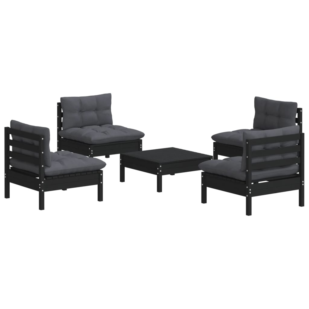 Salon de jardin 5 pcs avec coussins anthracite Bois de pin