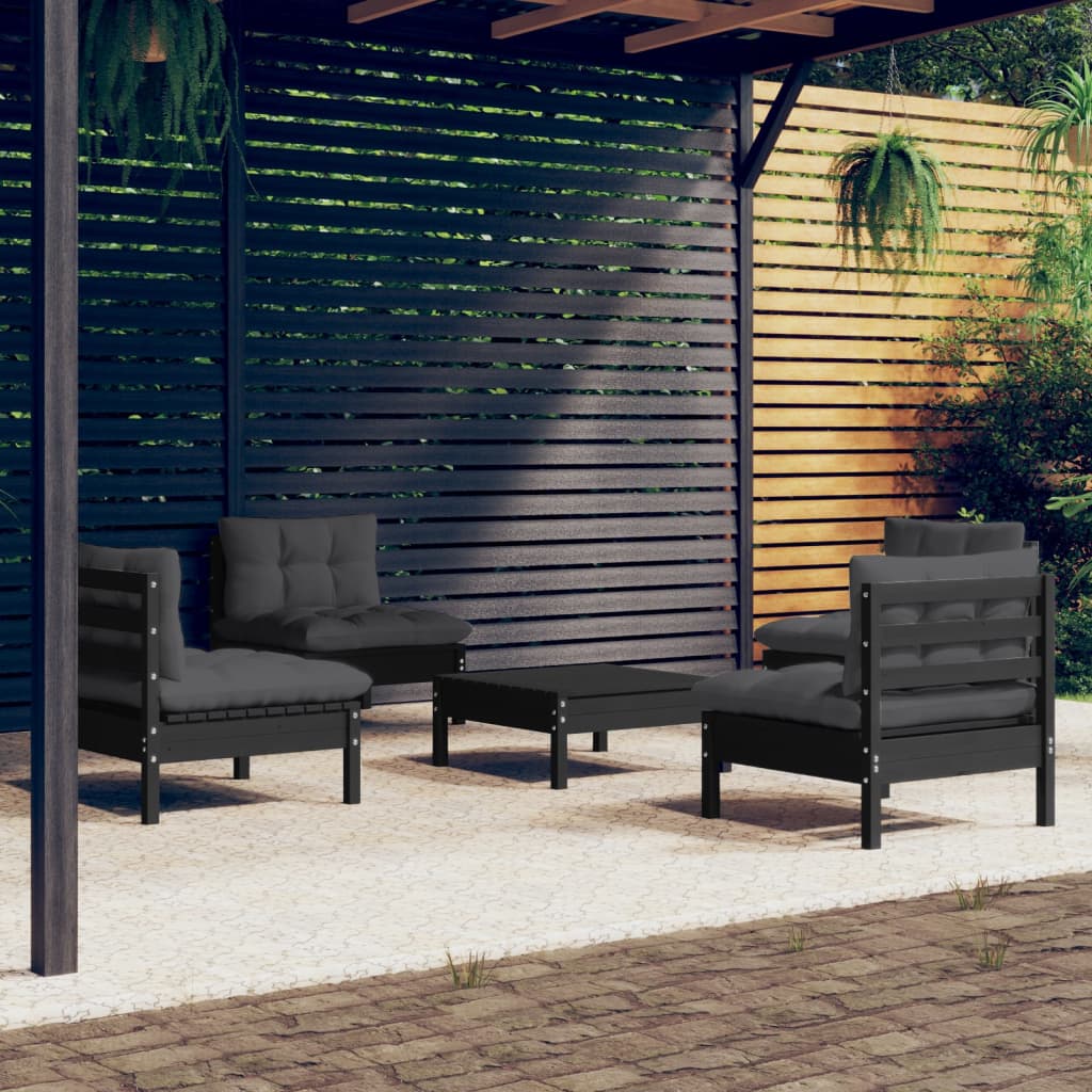 Salon de jardin 5 pcs avec coussins anthracite Bois de pin