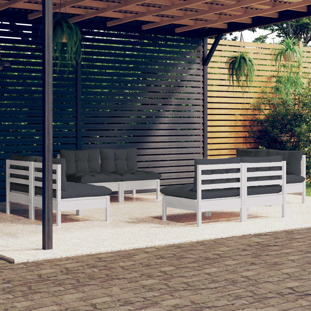 Salon de jardin 8 pcs avec coussins anthracite Bois de pin