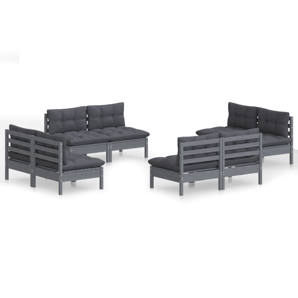 Salon de jardin 8 pcs avec coussins anthracite Bois de pin