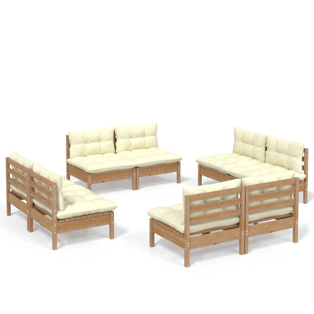 8 pcs garden furniture with pine wood cream cushions