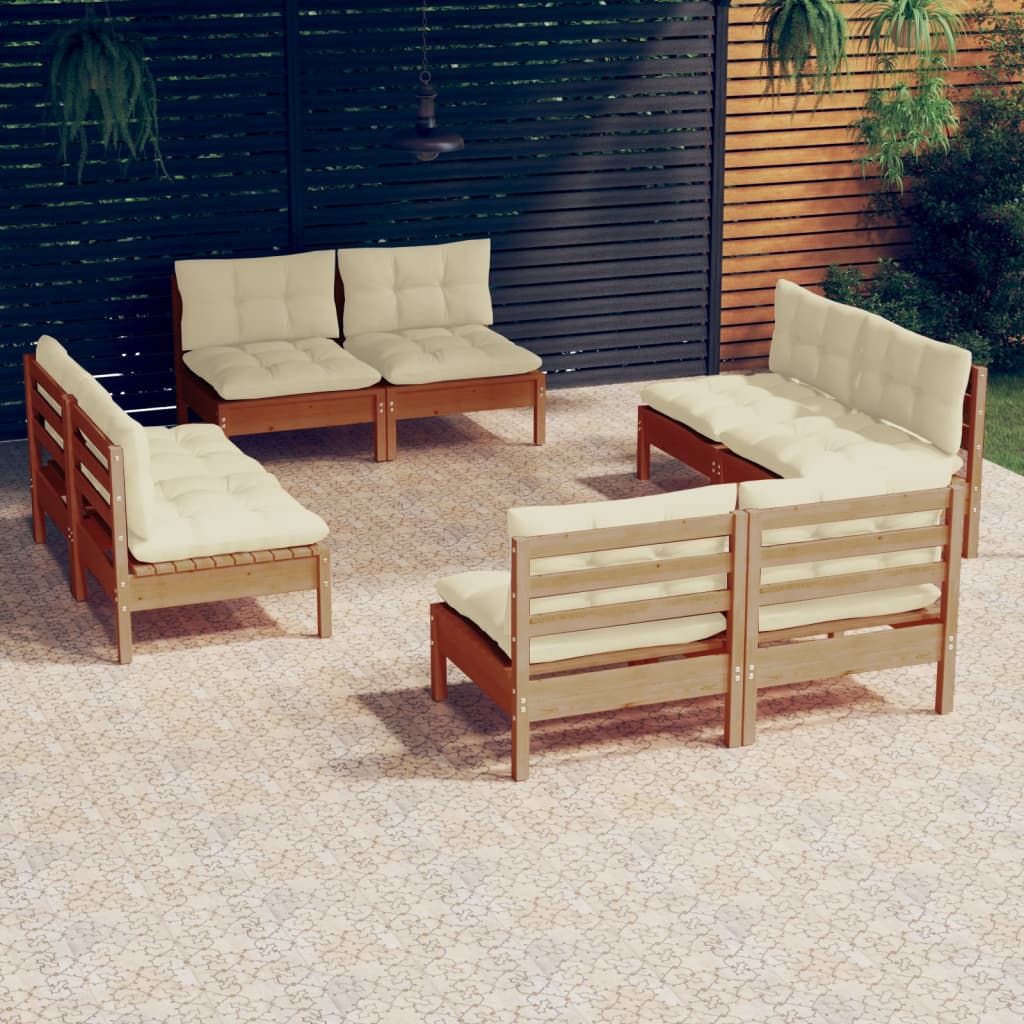 Salon de jardin 8 pcs avec coussins crème Bois de pin