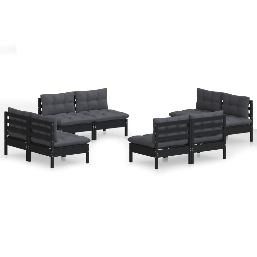 8 pcs garden furniture with anthracite pine wood cushions