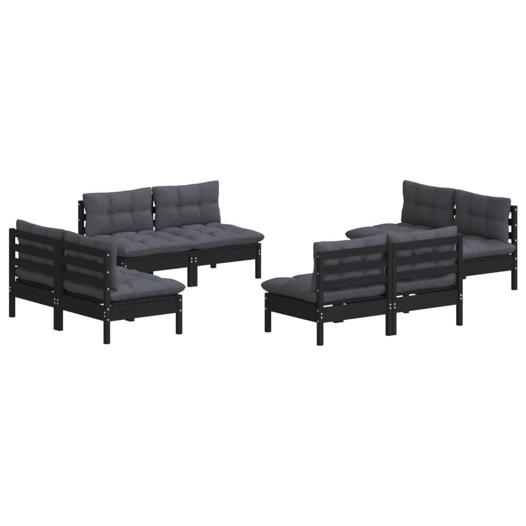 Salon de jardin 8 pcs avec coussins anthracite Bois de pin