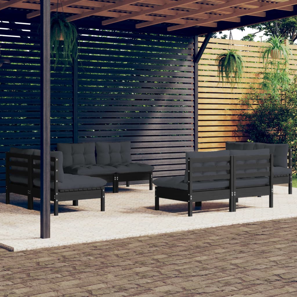 Salon de jardin 8 pcs avec coussins anthracite Bois de pin