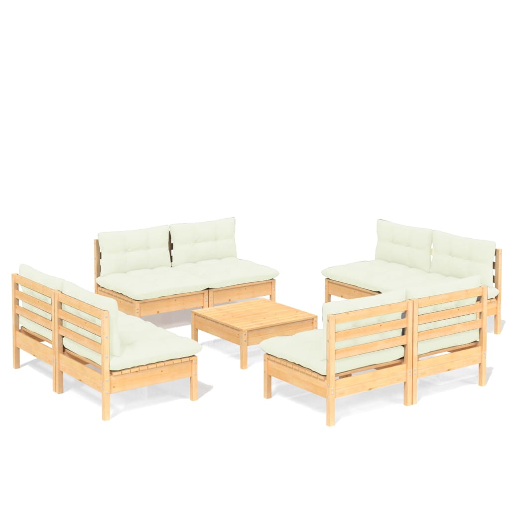 9 pcs garden furniture with pine wood cream cushions