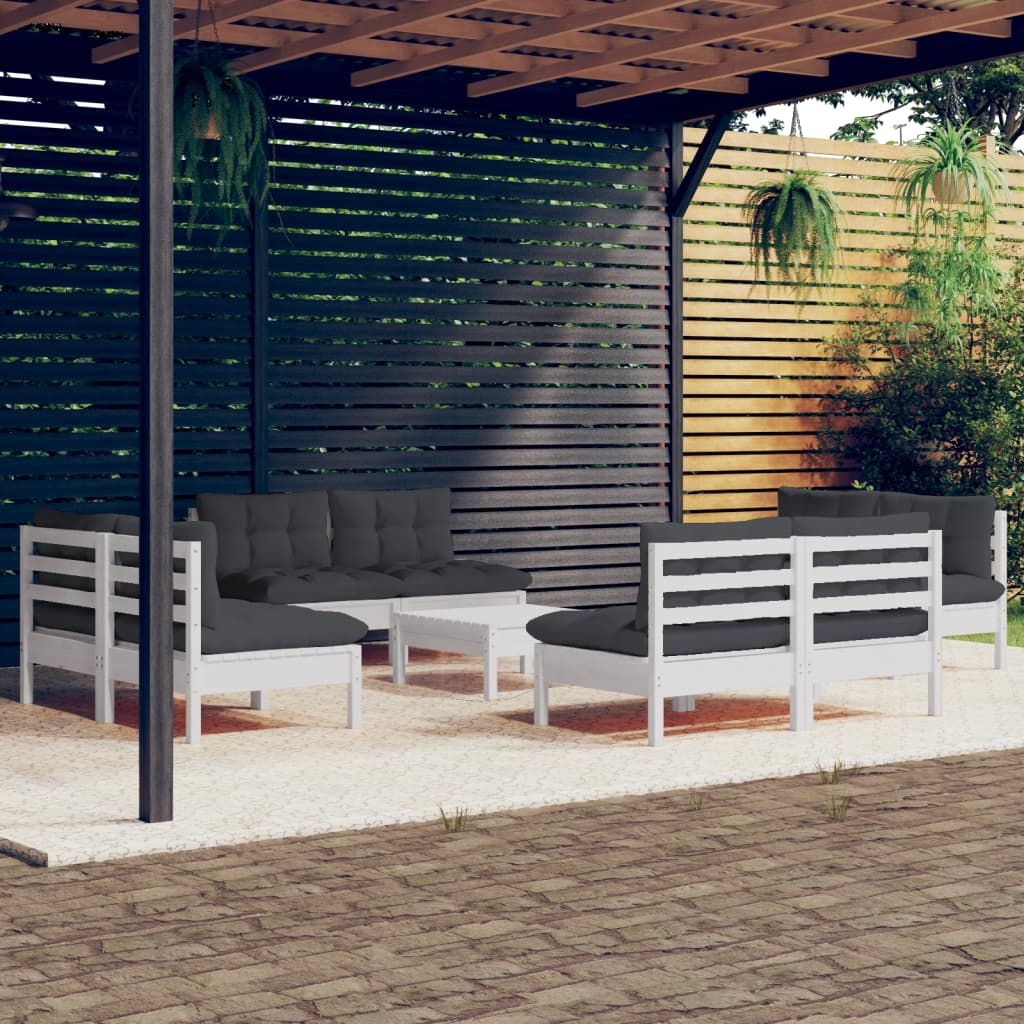 Salon de jardin 9 pcs avec coussins anthracite bois de pin