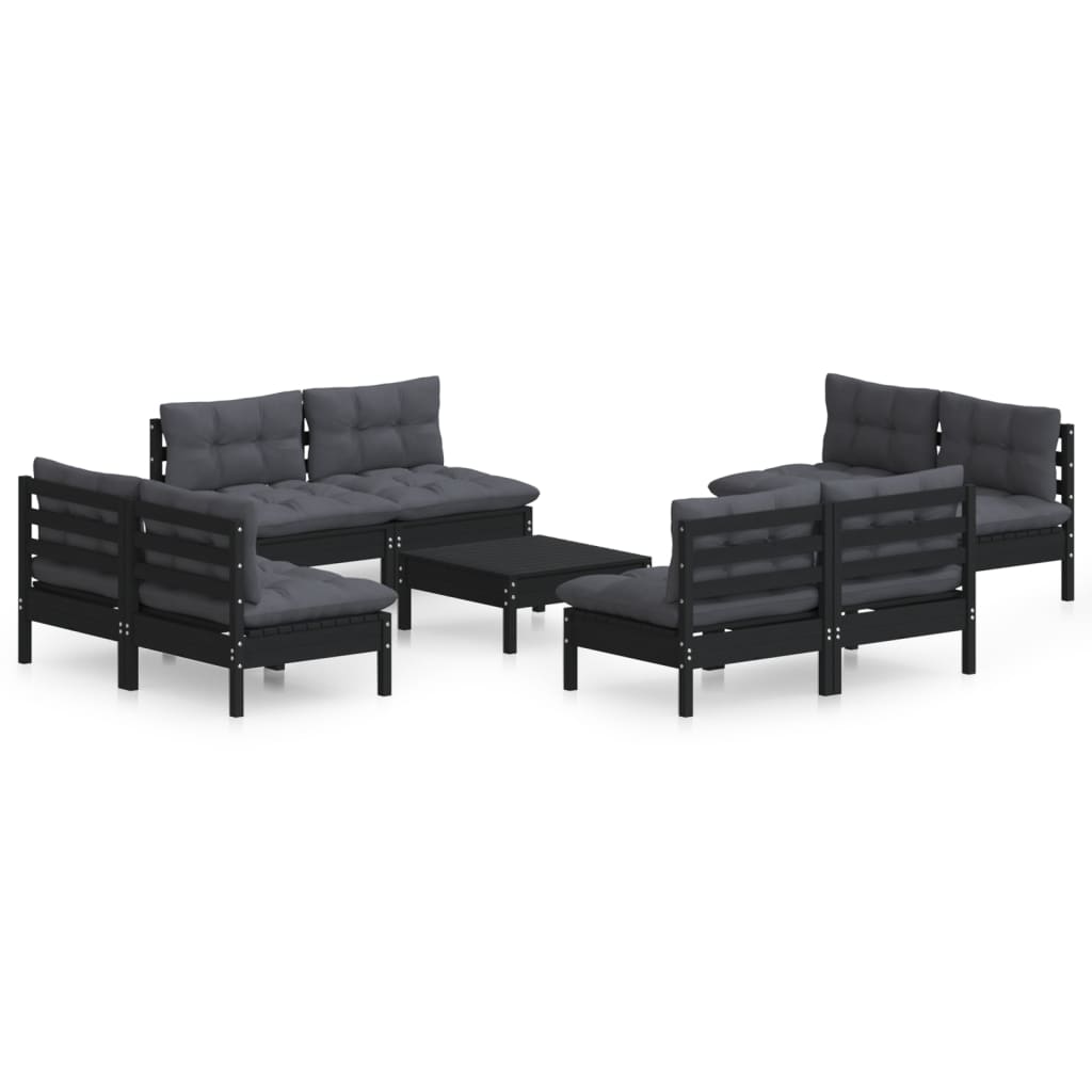 9 pcs garden furniture with anthracite pine wood cushions