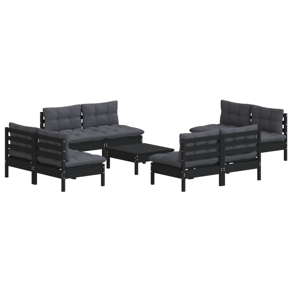 Salon de jardin 9 pcs avec coussins anthracite Bois de pin