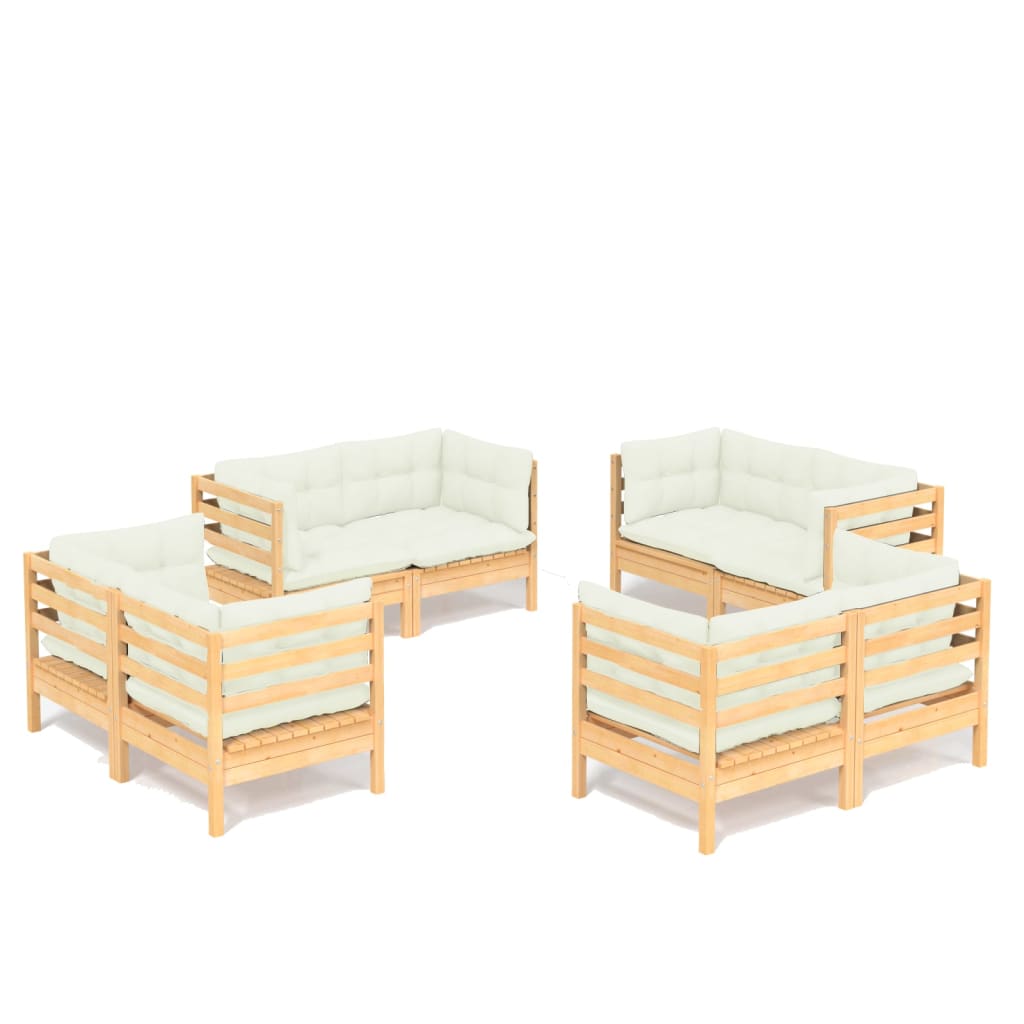 8 pcs garden furniture with pine wood cream cushions