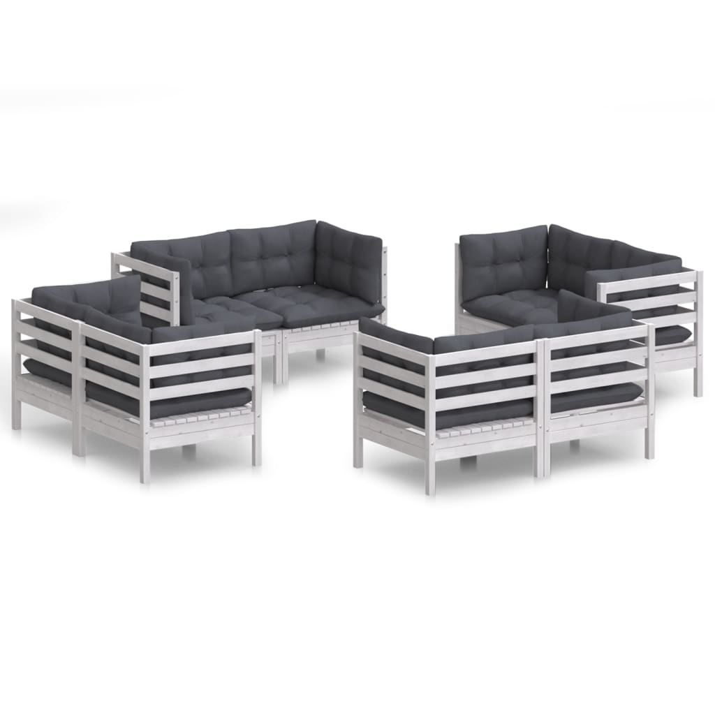 8 pcs garden furniture with anthracite pine wood cushions