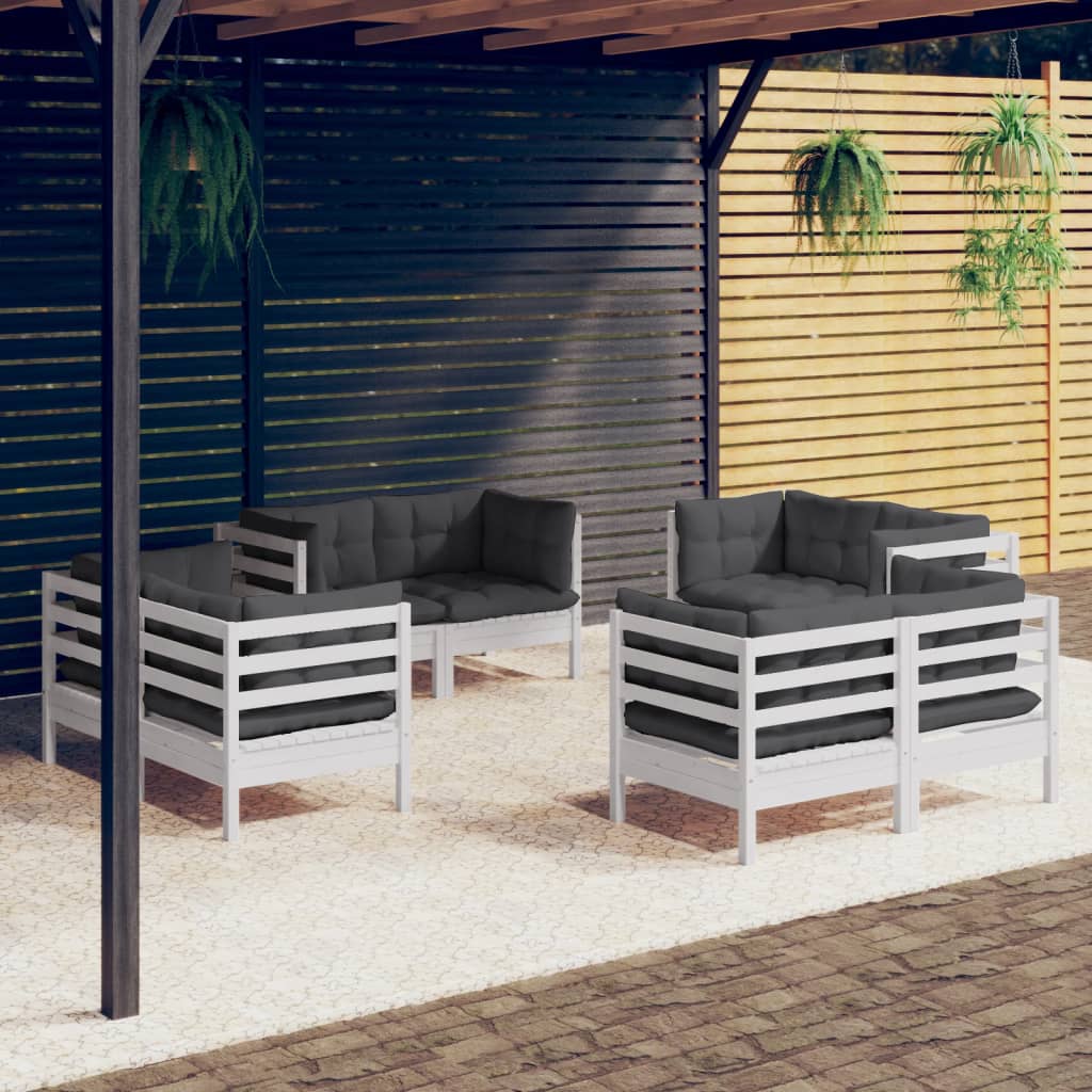 8 pcs garden furniture with anthracite pine wood cushions