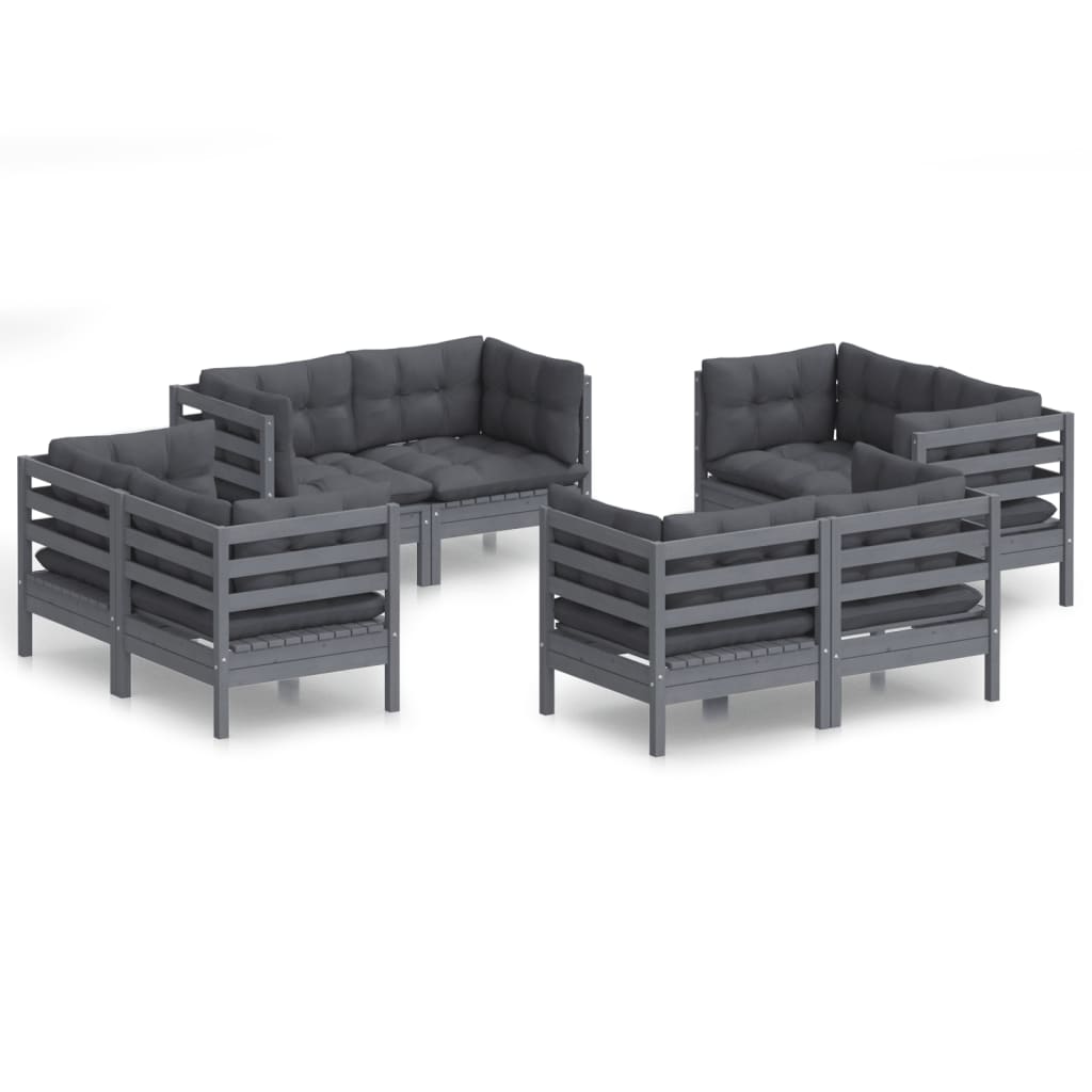 8 pcs garden furniture with anthracite pine wood cushions