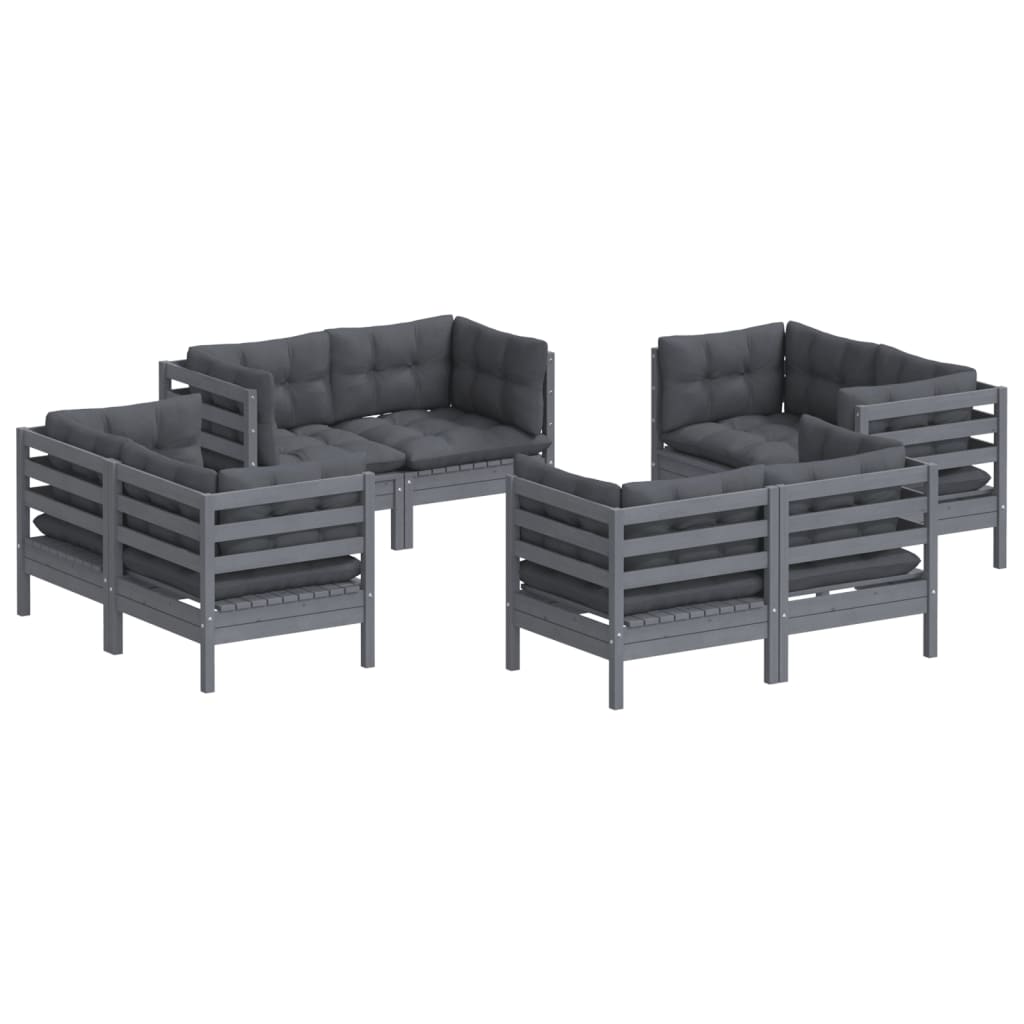 Salon de jardin 8 pcs avec coussins anthracite Bois de pin