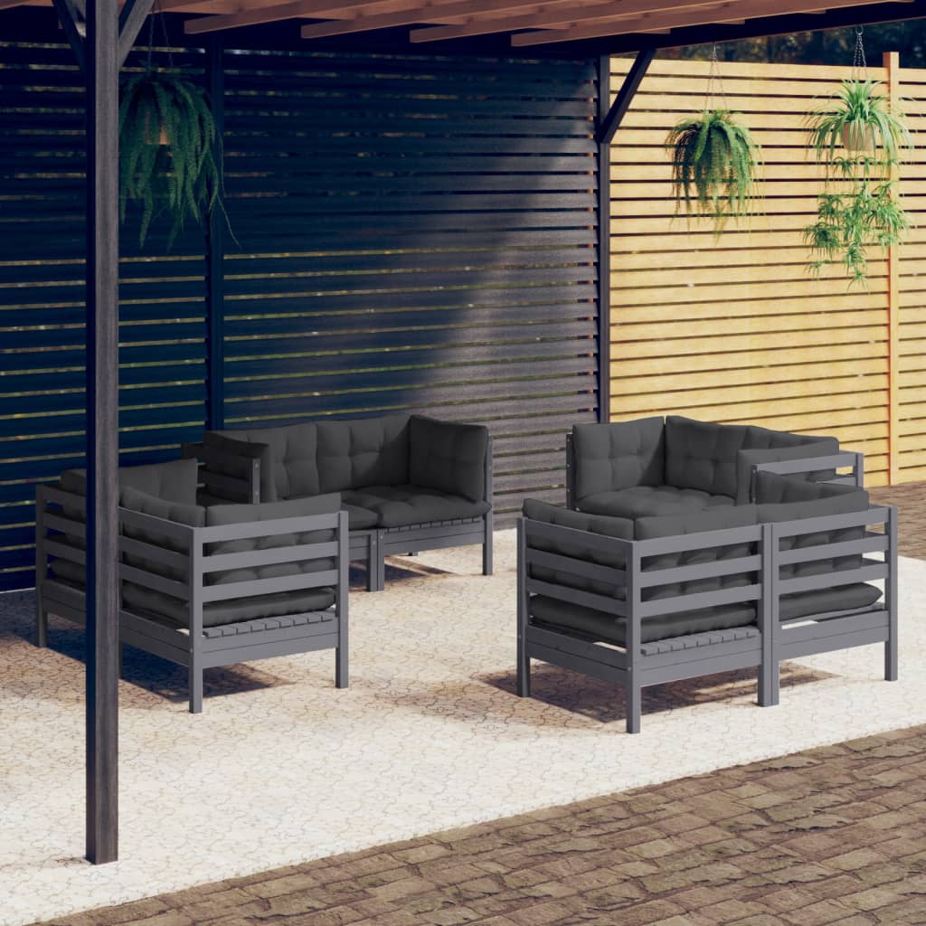 8 pcs garden furniture with anthracite pine wood cushions