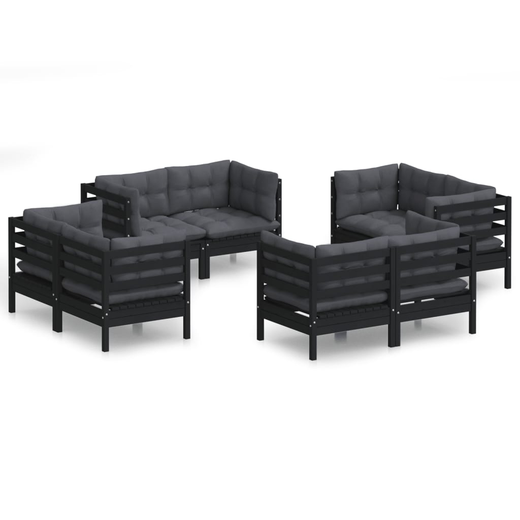 8 pcs garden furniture with anthracite pine wood cushions