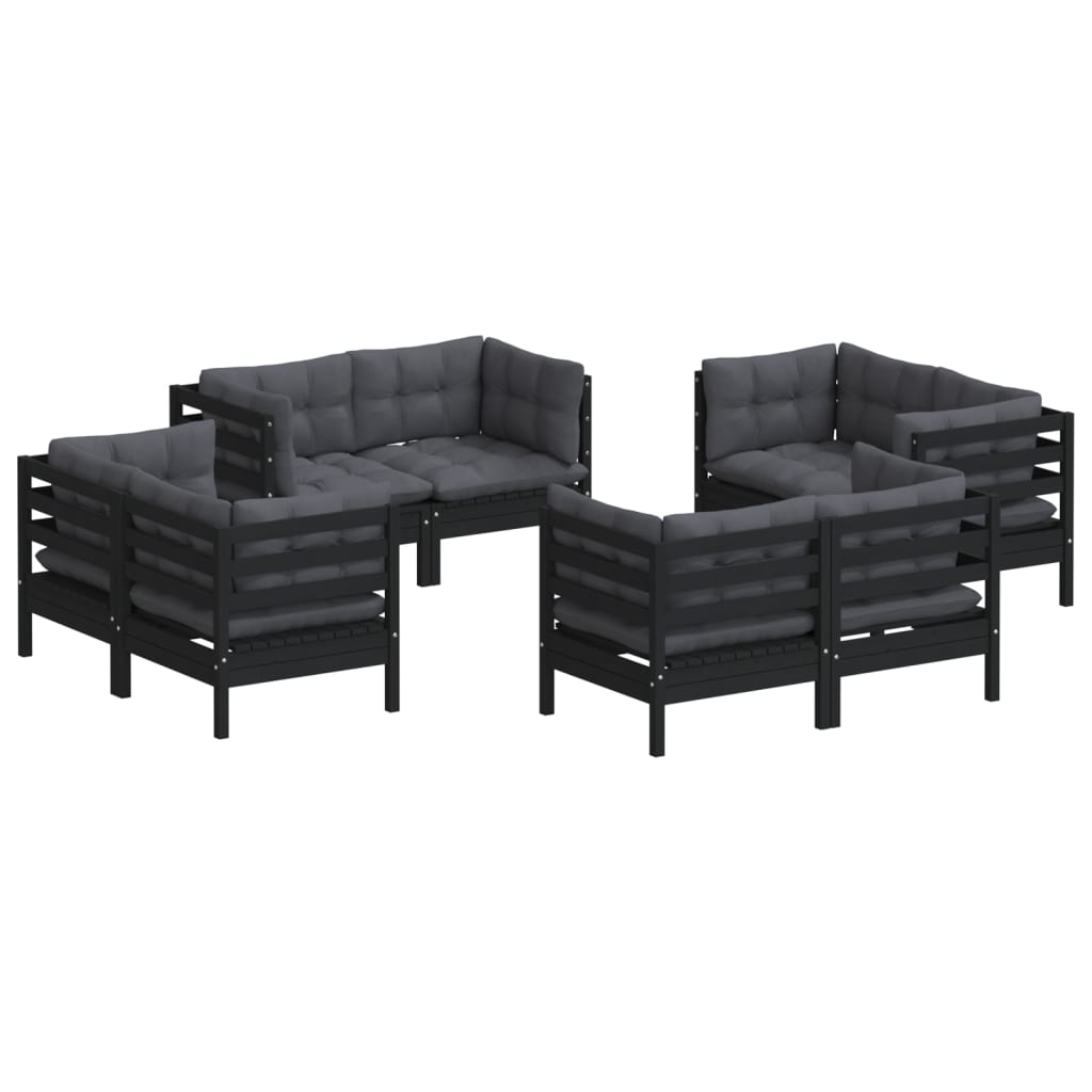 Salon de jardin 8 pcs avec coussins anthracite Bois de pin