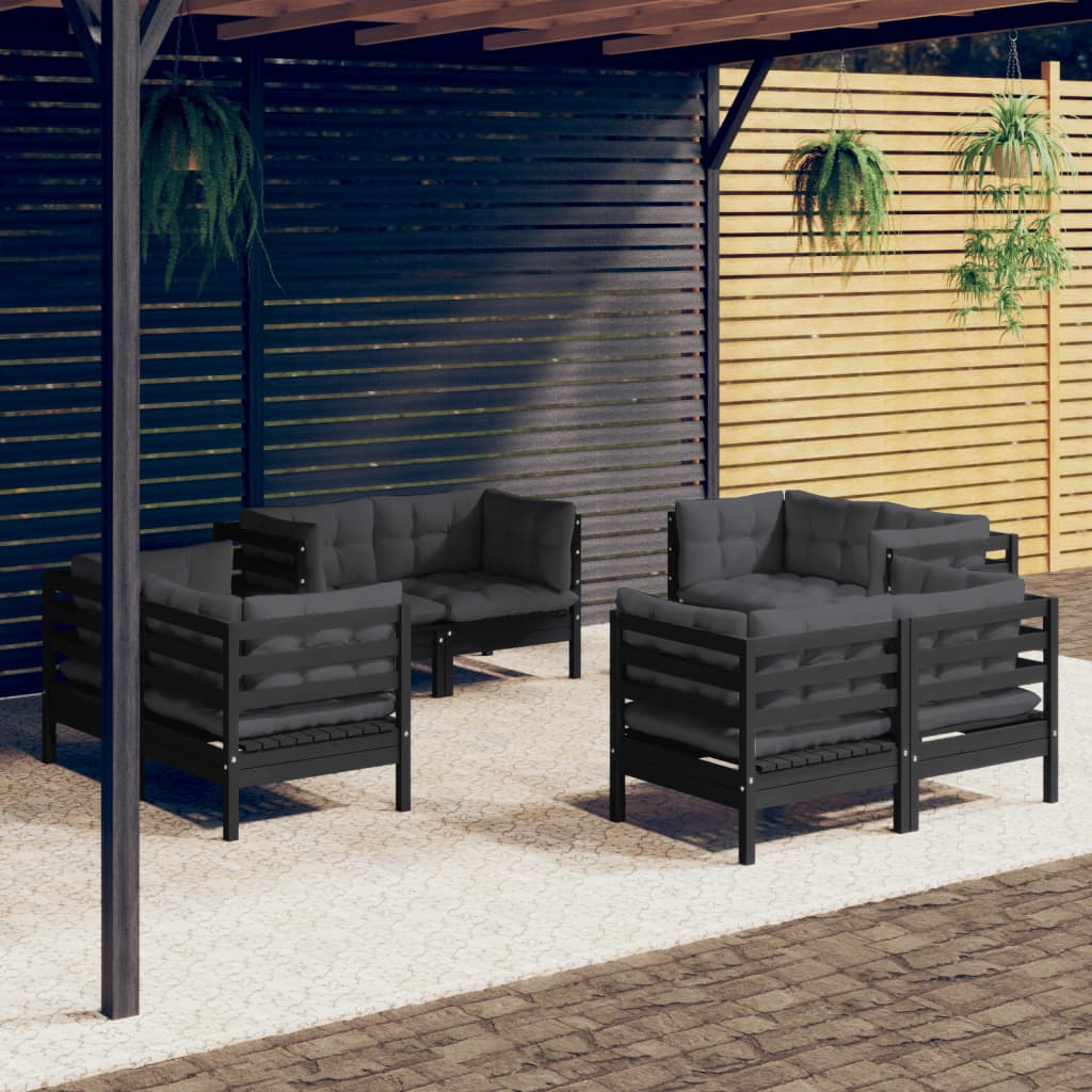 8 pcs garden furniture with anthracite pine wood cushions