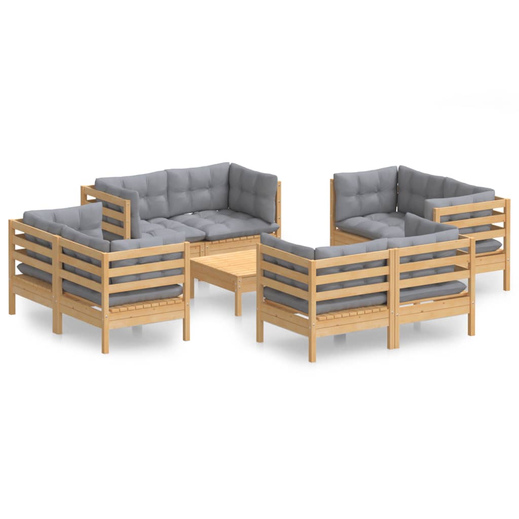 9 pcs garden furniture with gray pine wood cushions