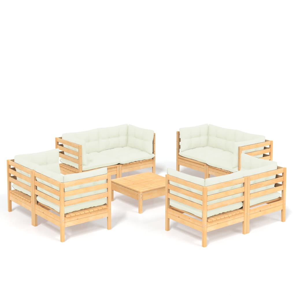 9 pcs garden furniture with pine wood cream cushions