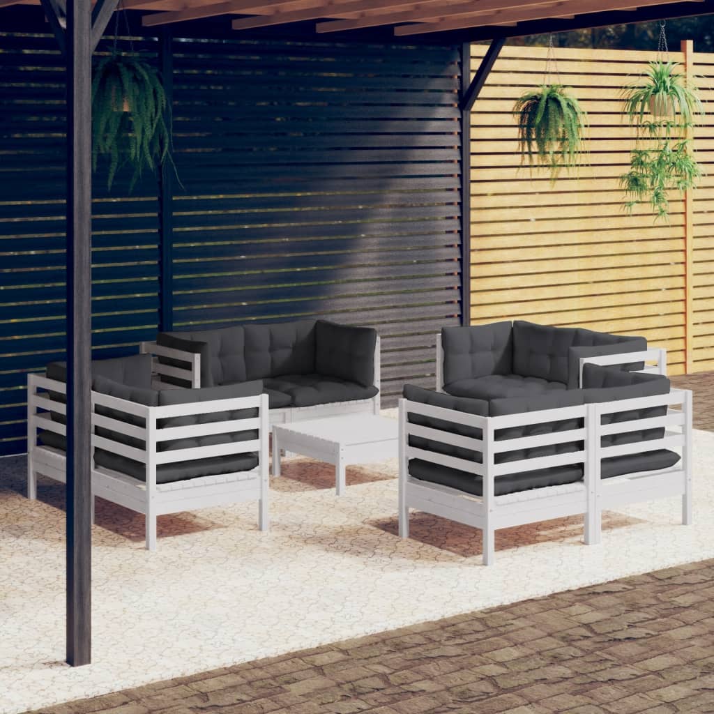 9 pcs garden furniture with anthracite pine wood cushions