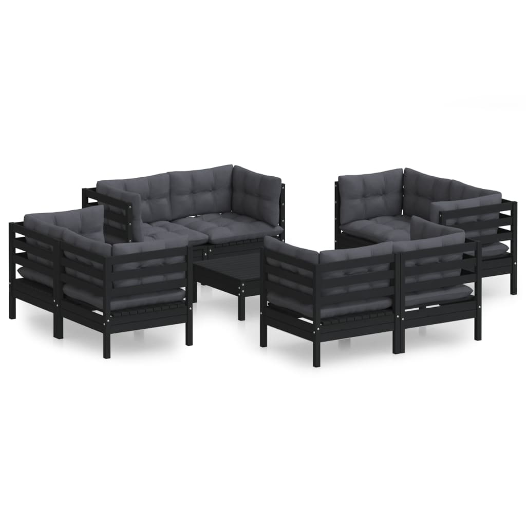 Salon de jardin 9 pcs avec coussins anthracite Bois de pin