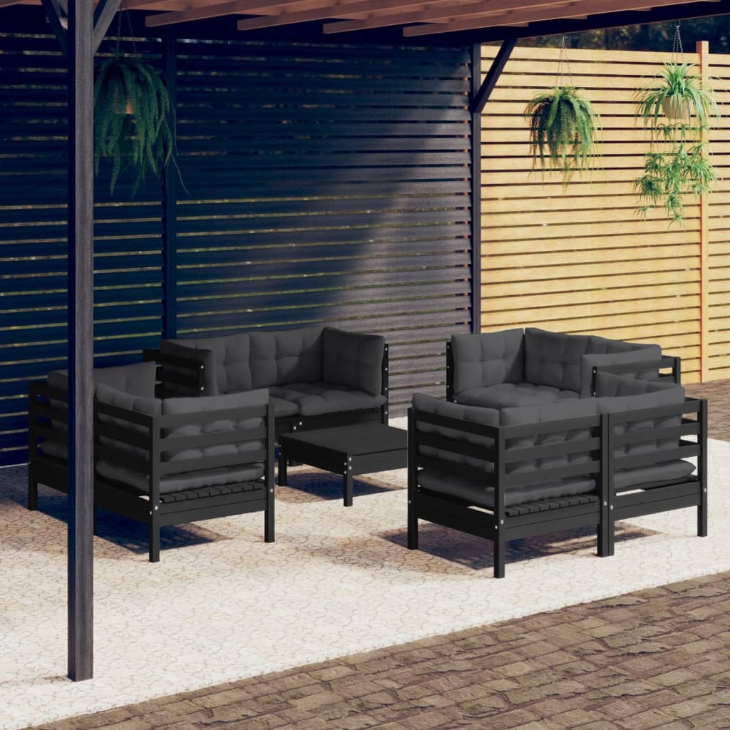 9 pcs garden furniture with anthracite pine wood cushions