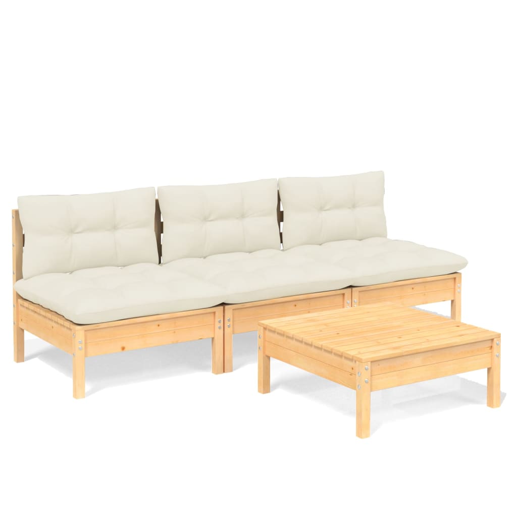 4 pcs garden furniture with pine wood cream cushions