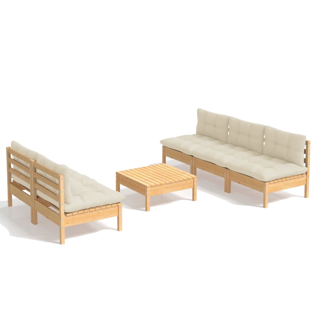 6 pcs garden furniture with pine wood cream cushions