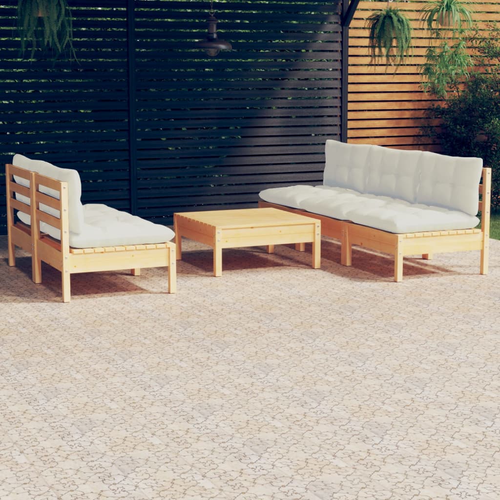 6 pcs garden furniture with pine wood cream cushions