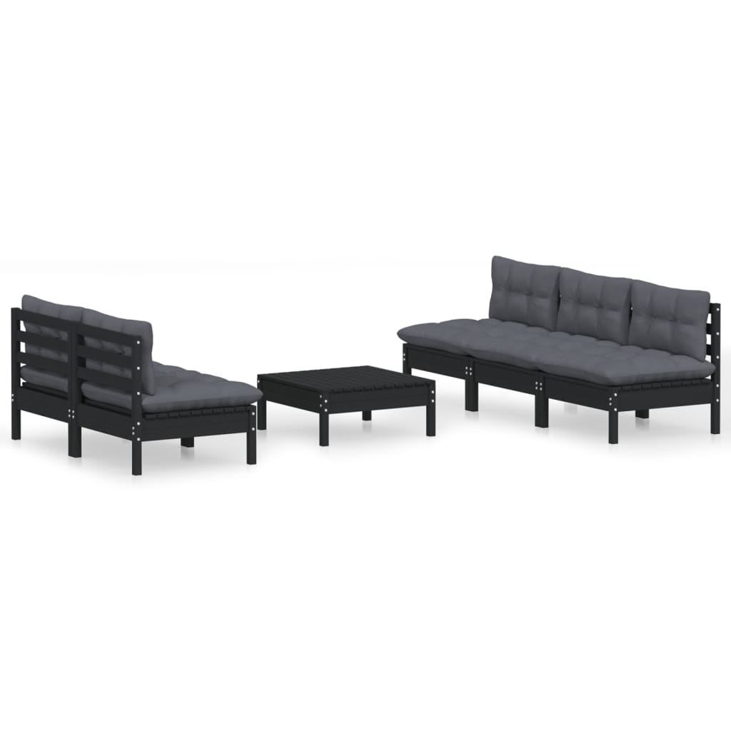 6 pcs garden furniture with anthracite pine wood cushions