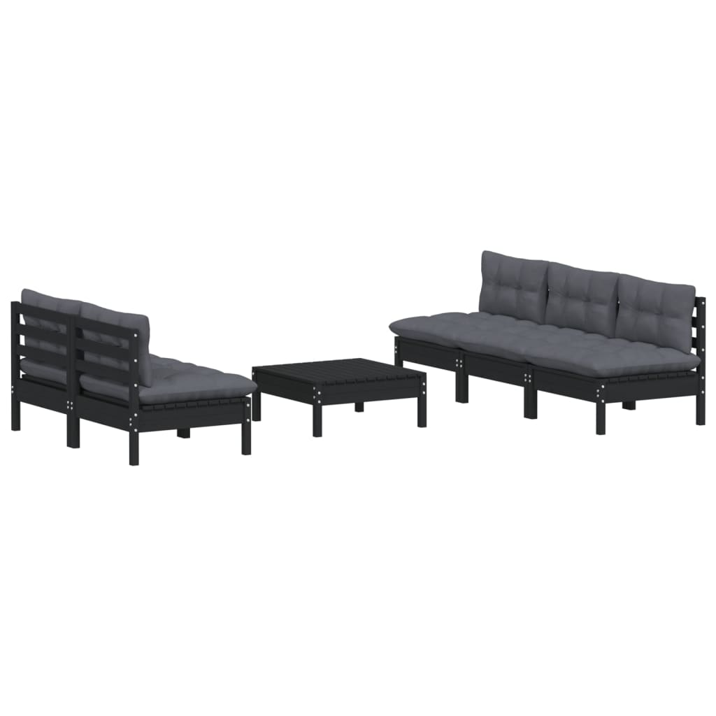 Salon de jardin 6 pcs avec coussins anthracite Bois de pin