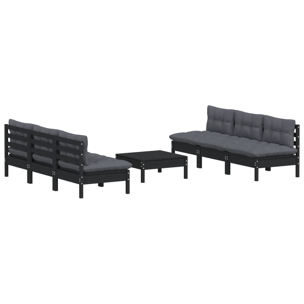 Salon de jardin 7 pcs avec coussins anthracite Bois de pin