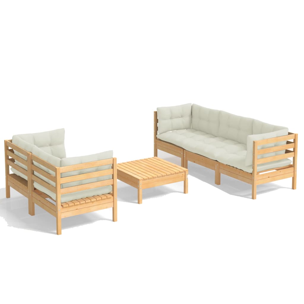 6 pcs garden furniture with pine wood cream cushions