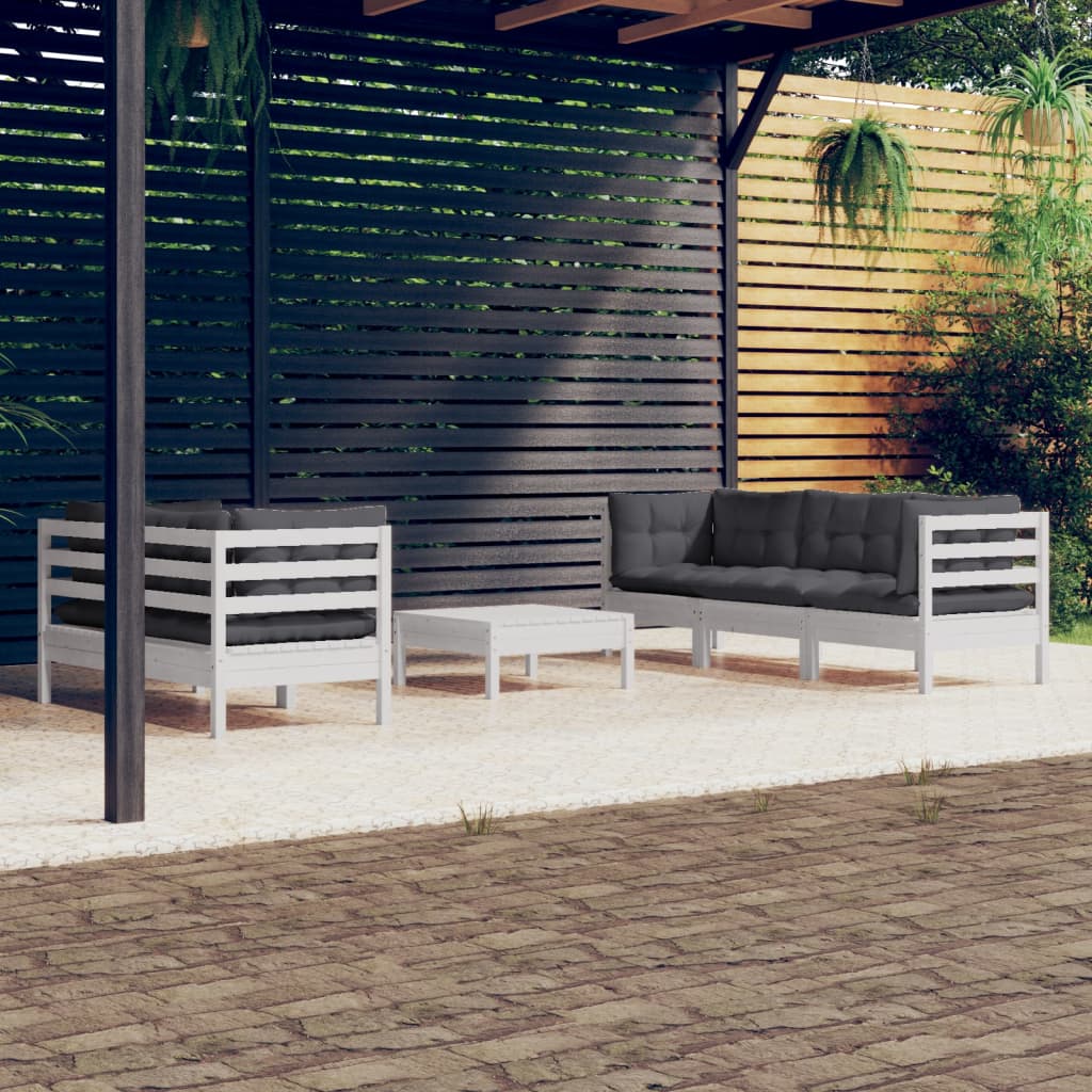 6 pcs garden furniture with anthracite pine wood cushions